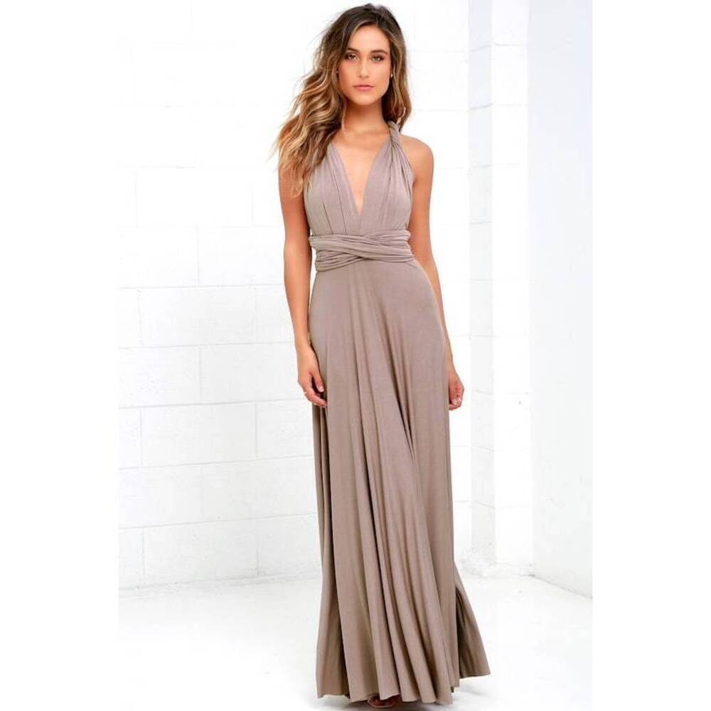 Lulus Tricks of the Trade Taupe Convertible Maxi Dress Bridesmaid Formal Gown